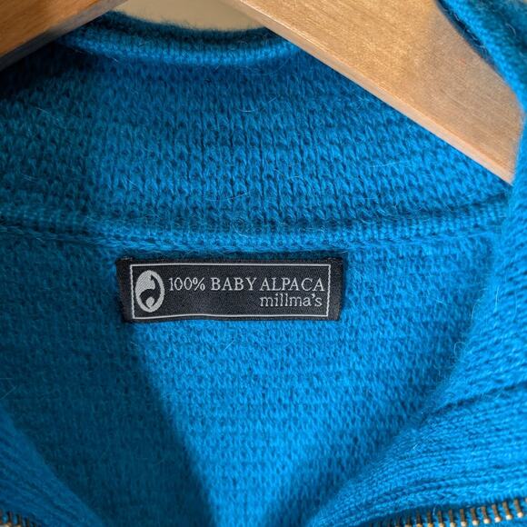 100% Baby Alpaca Millma's Small Blue Zip Front Peru Luxury Soft Knit Sweater - Picture 3 of 9